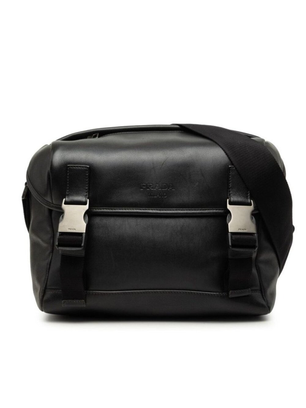 Prada Messenger Bag Crossbody Shoulder Black Leather